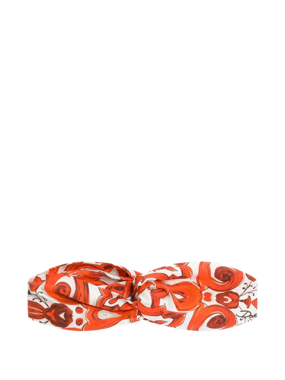 Dolce & Gabbana Kids Majolica-print poplin headband - Arancione