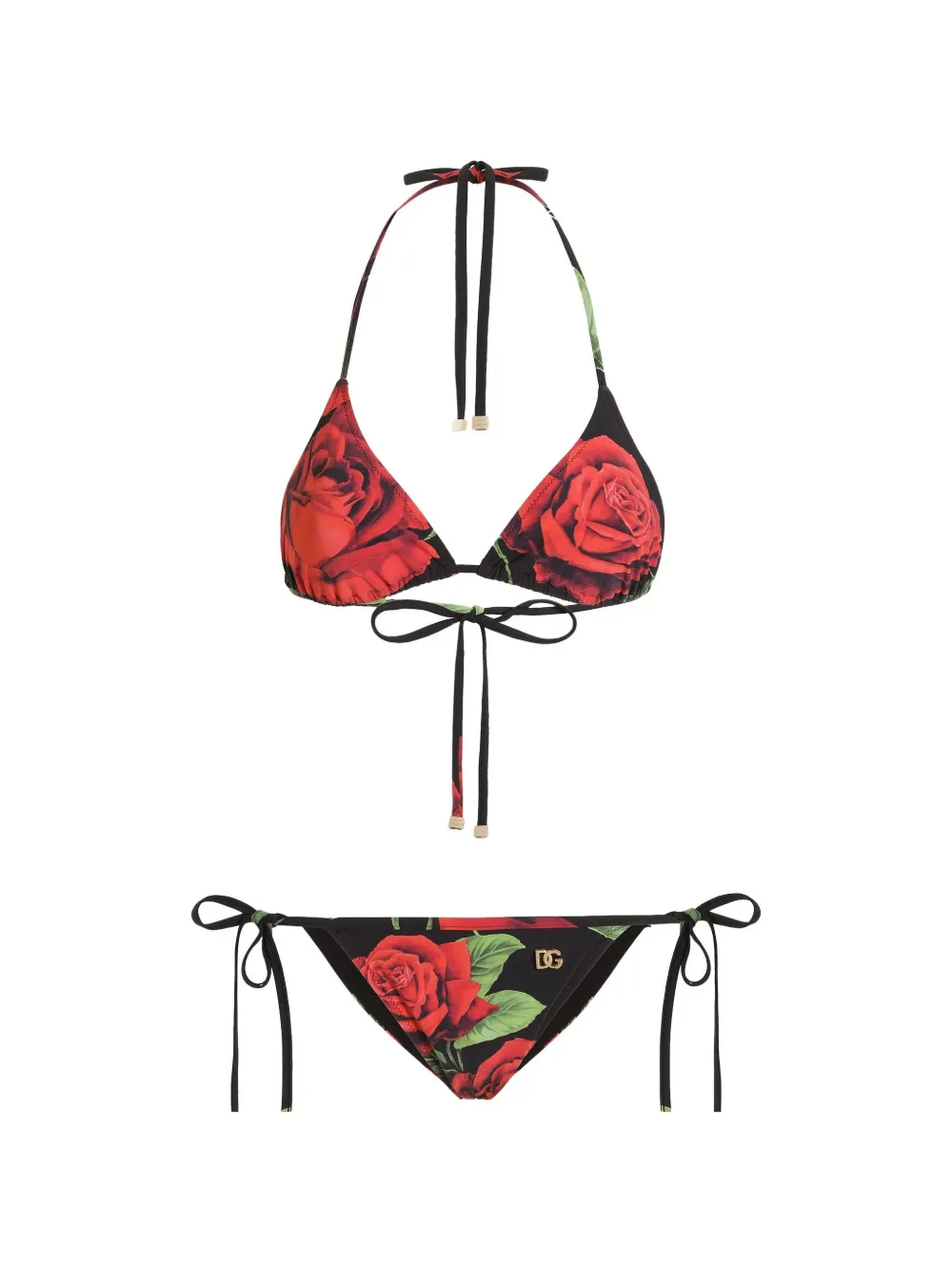 Dolce & Gabbana Geblümter Triangel-Bikini - Schwarz