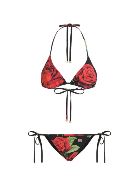 Dolce & Gabbana rose-print triangle bikini