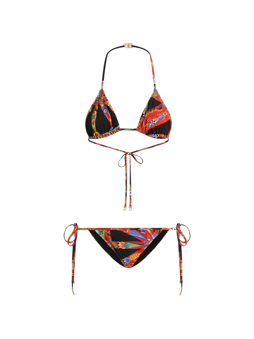 Dolce & Gabbana Carretto-print Triangle Bikini In Black