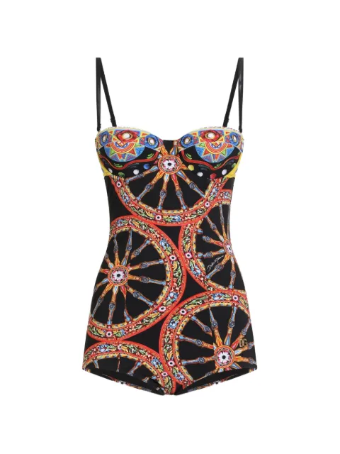 Dolce & Gabbana Carretto-print balconette one-piece swimsuit