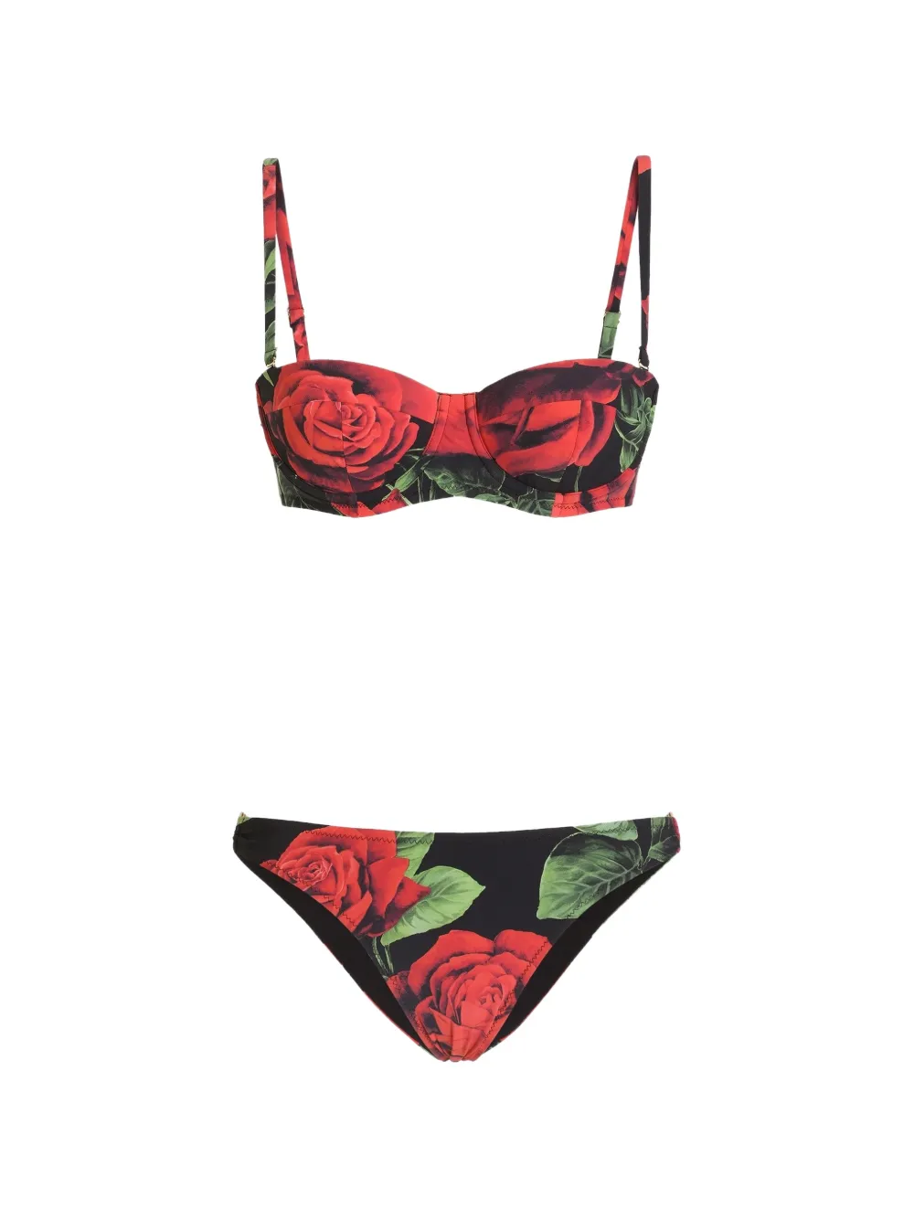 Dolce & Gabbana Balconette-Bikinioberteil mit Rosen-Print - Schwarz