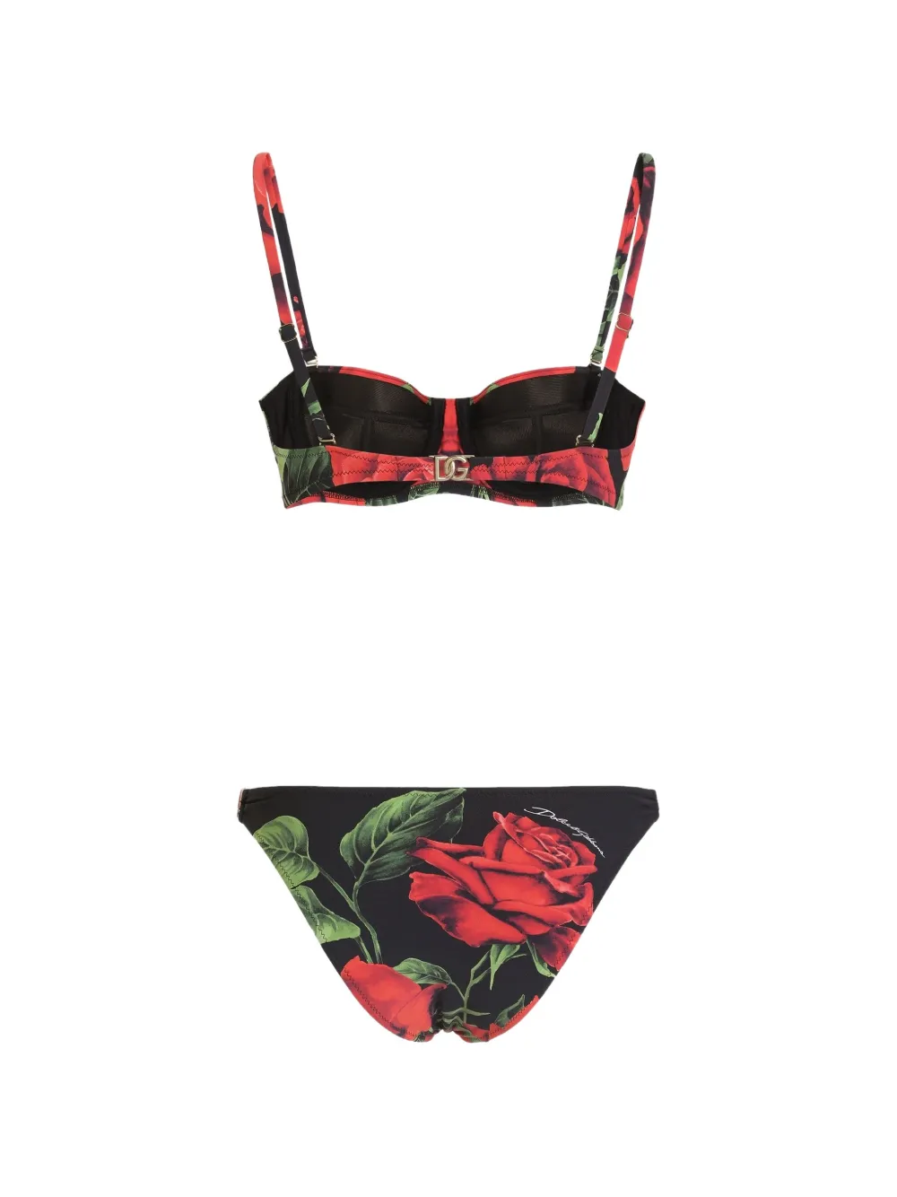 Dolce & Gabbana Balconette bikini met roosprint Zwart
