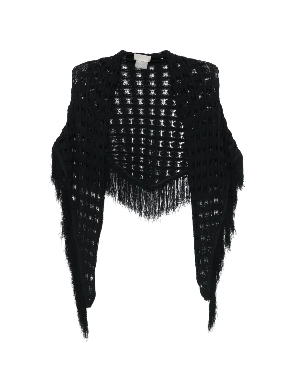ELOU fringe-trimmed open-knit sarong - Nero