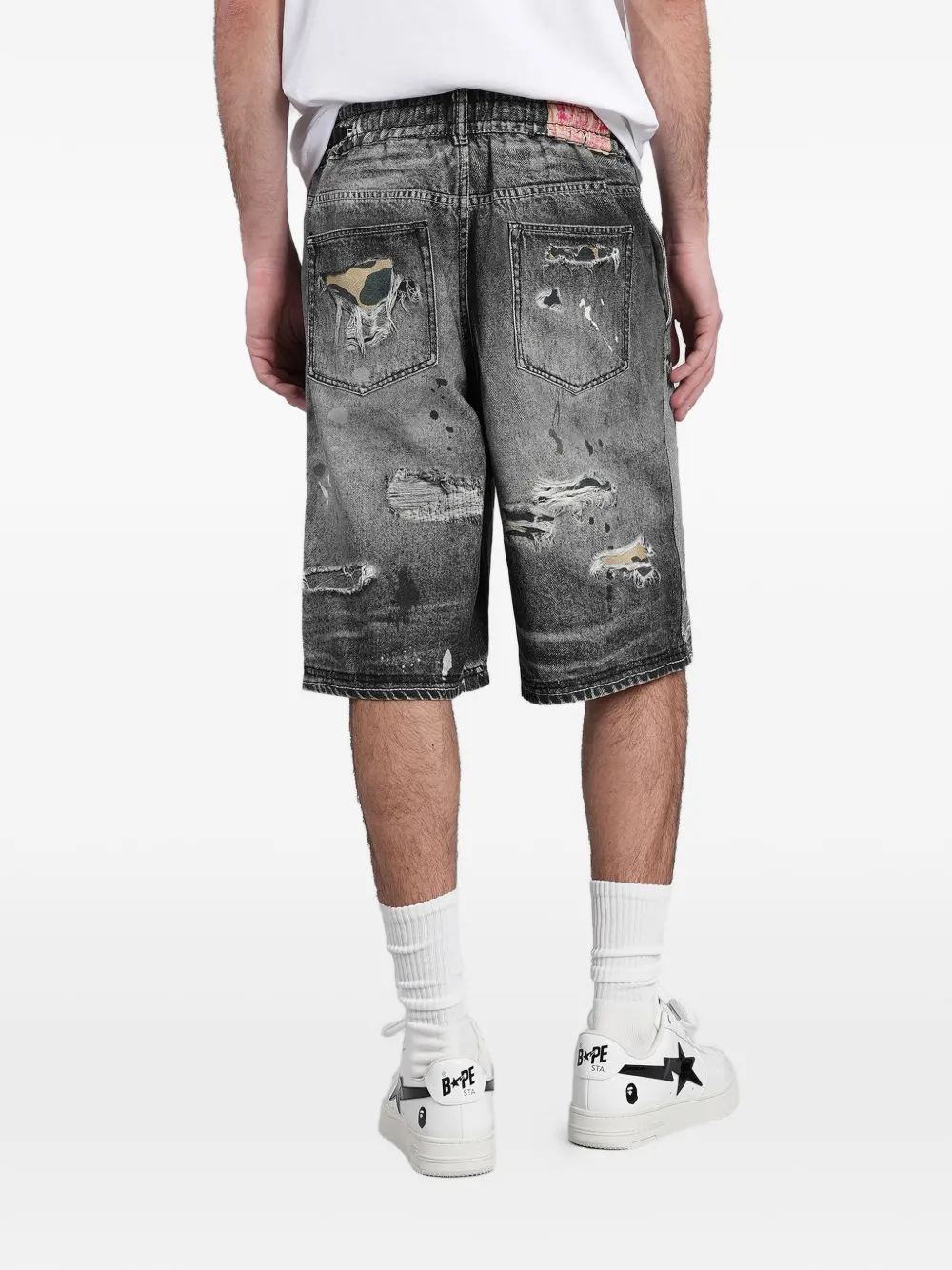 A BATHING APE Shorts met gerafeld effect Grijs