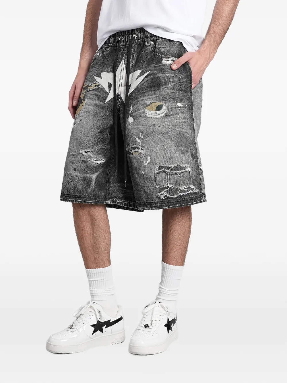 A BATHING APE Shorts met gerafeld effect Grijs