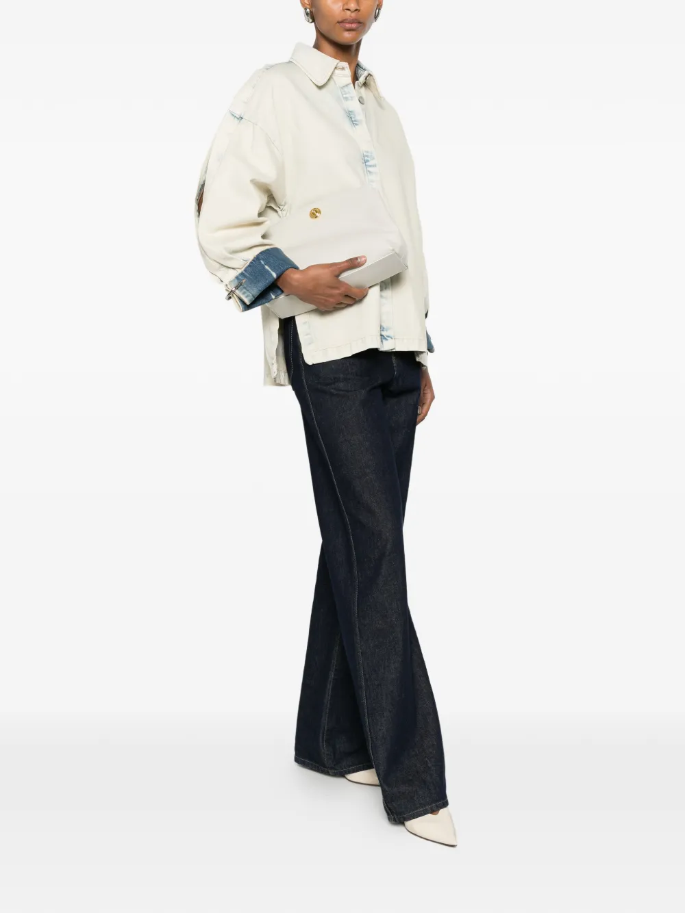 Erika Cavallini Denim jack met uitgesneden details en ring detail Beige