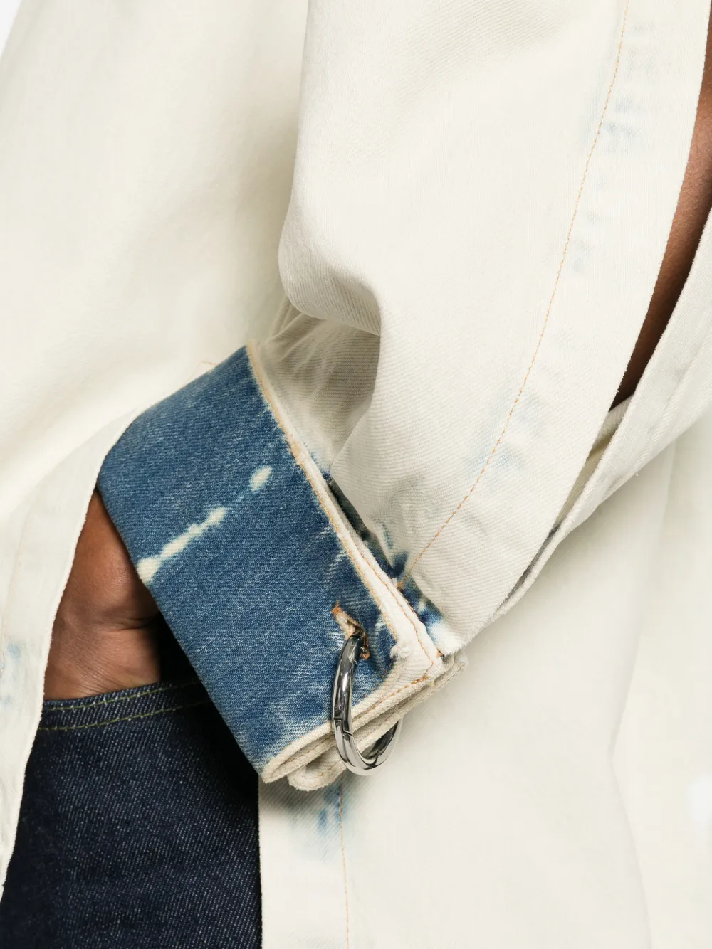 Erika Cavallini Denim jack met uitgesneden details en ring detail Beige