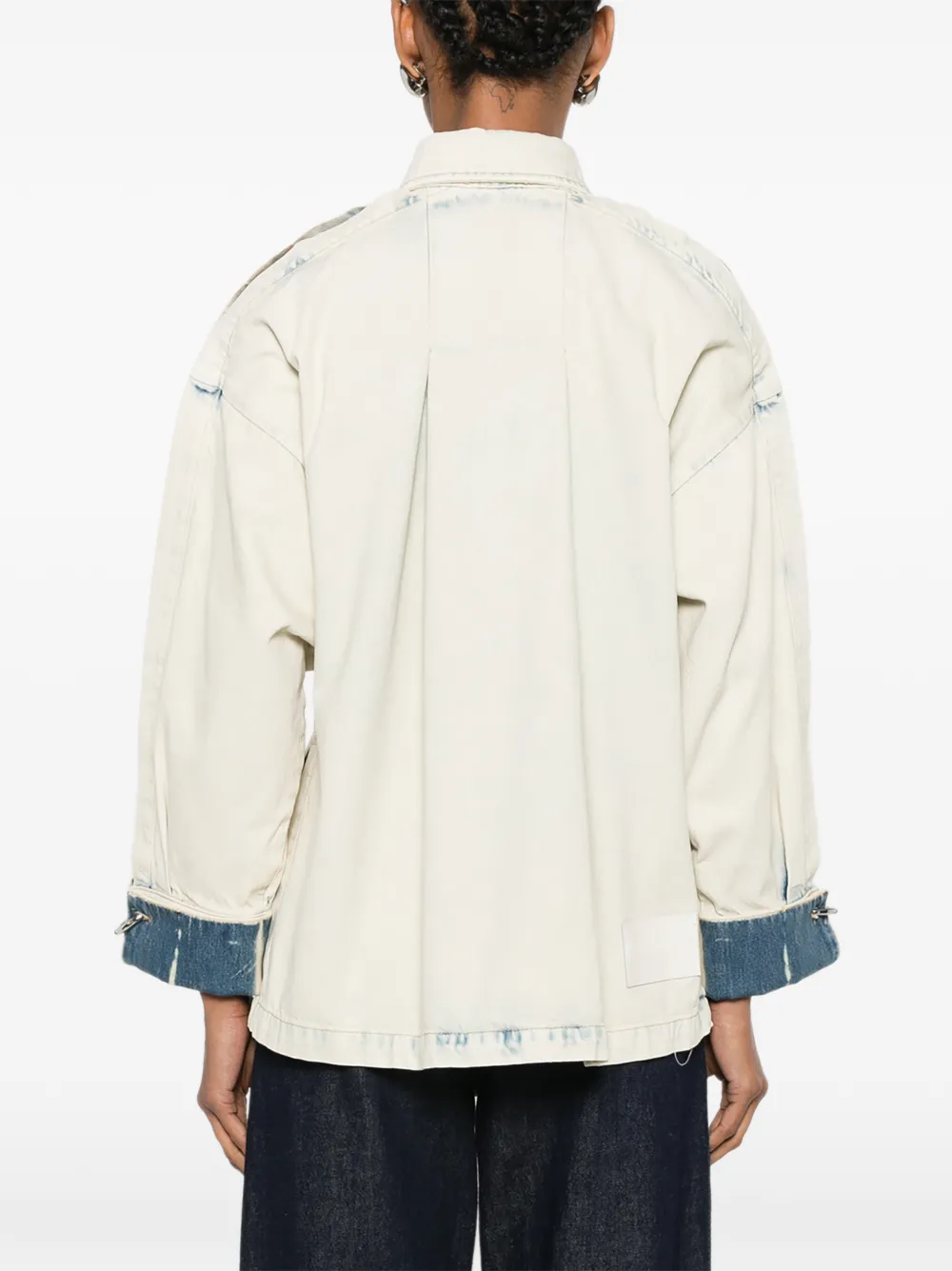 Erika Cavallini Denim jack met uitgesneden details en ring detail Beige