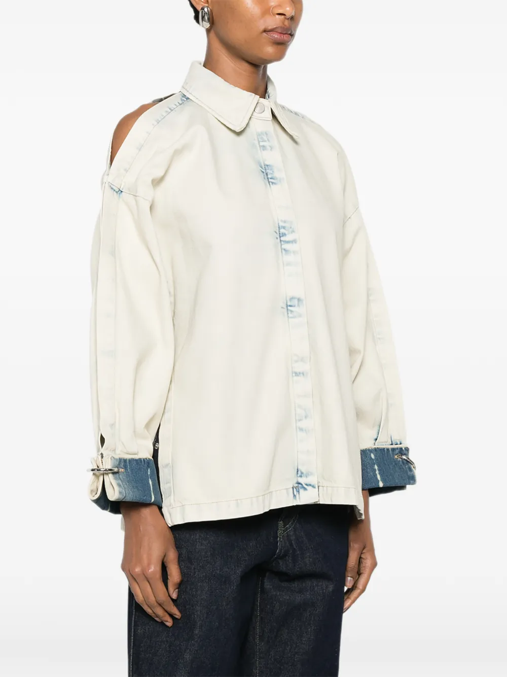 Erika Cavallini Denim jack met uitgesneden details en ring detail Beige