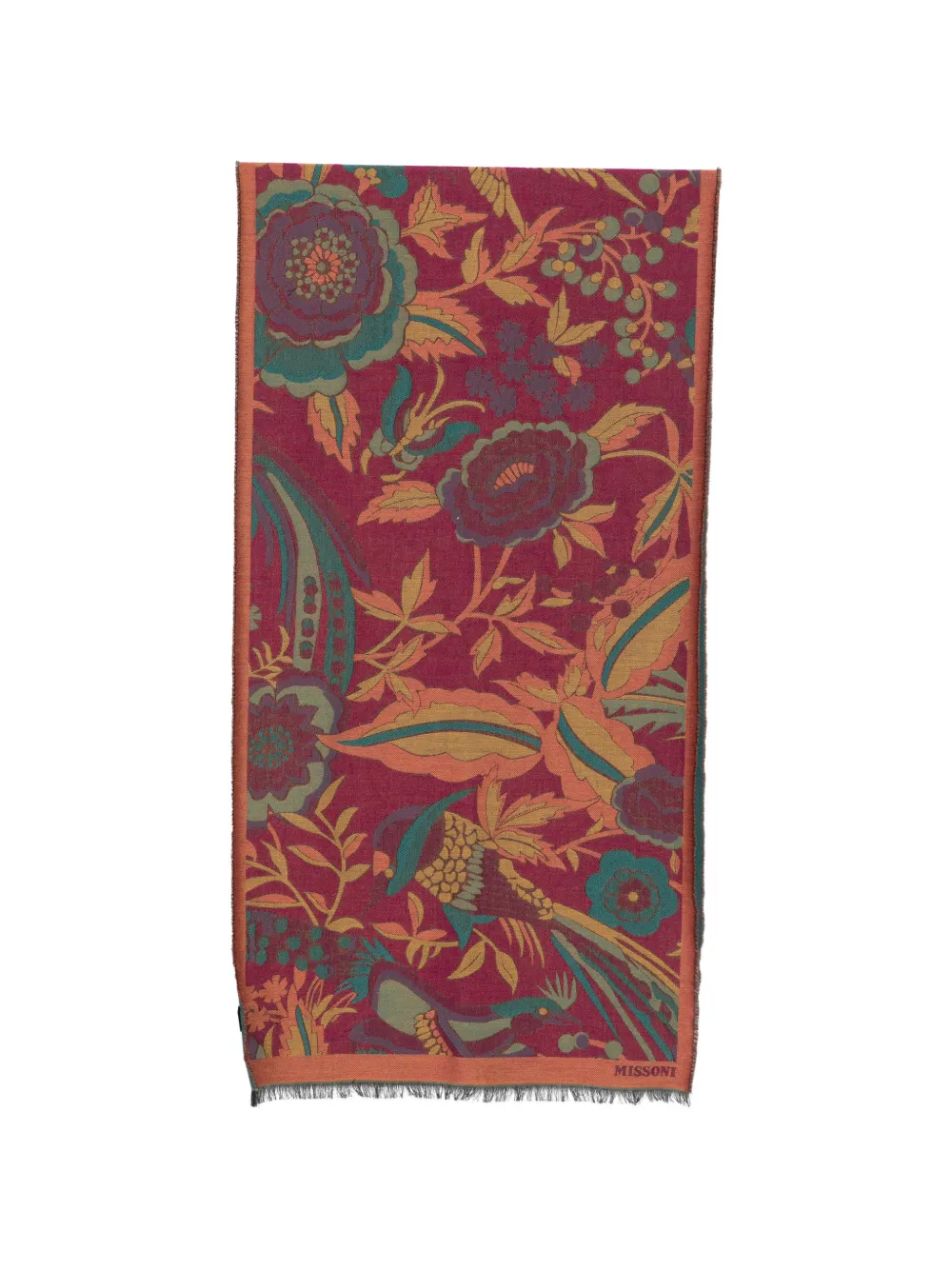 Missoni floral-jacquard fringed scarf - Rot