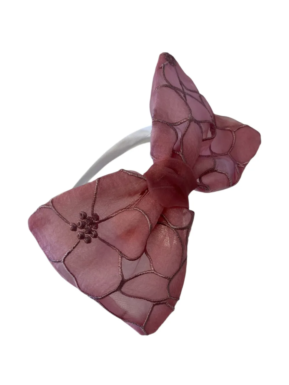 La Stupenderia floral-embroidered bow hair tie - Rosa