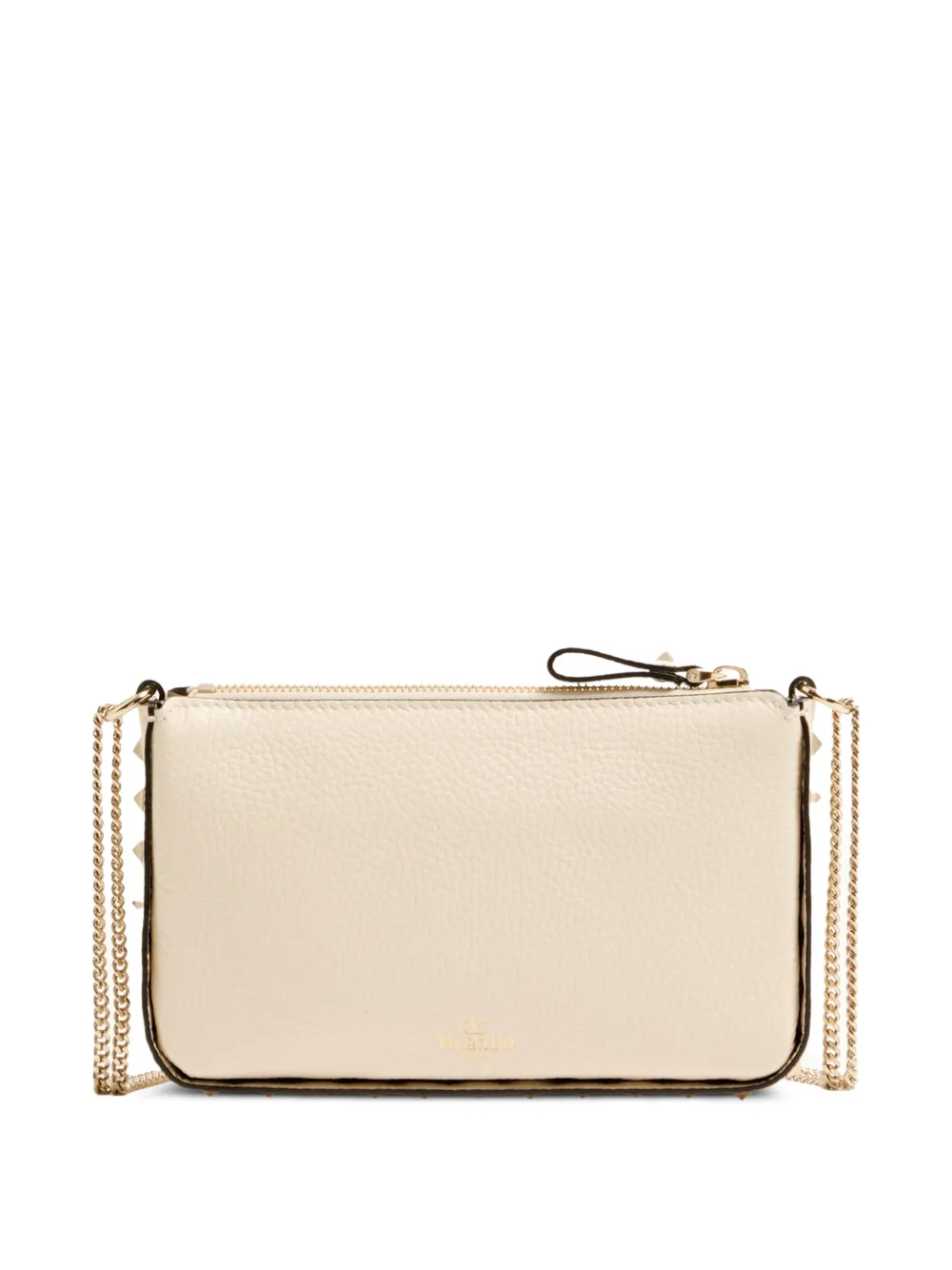 Valentino Garavani Rockstud buidel van korrelig kalfsleer met ketting Beige