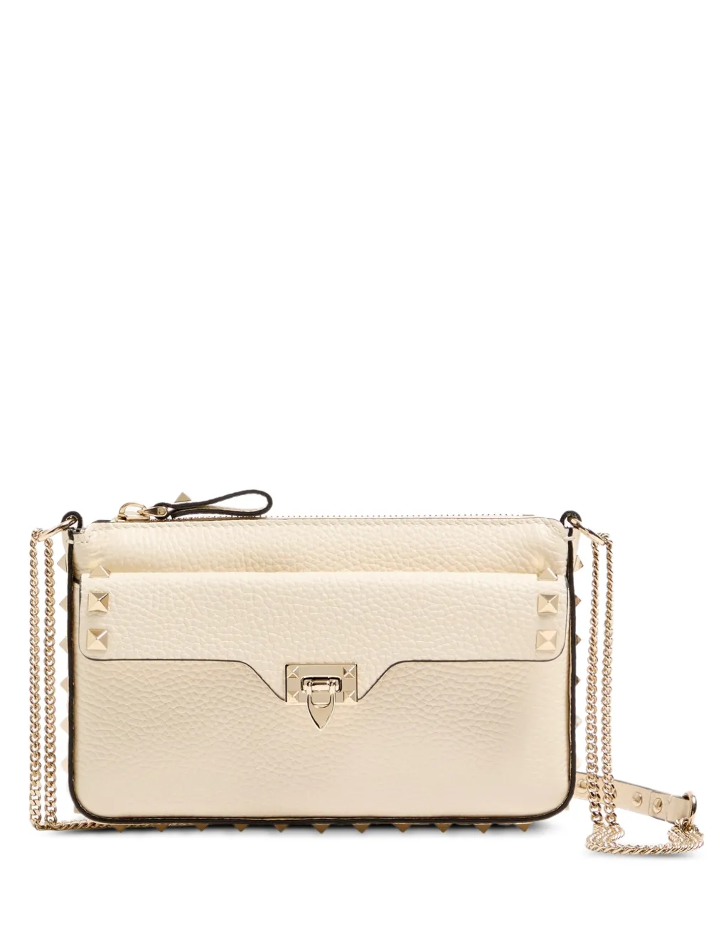 Valentino Garavani Rockstud chain pouch in grainy calfskin - Toni neutri
