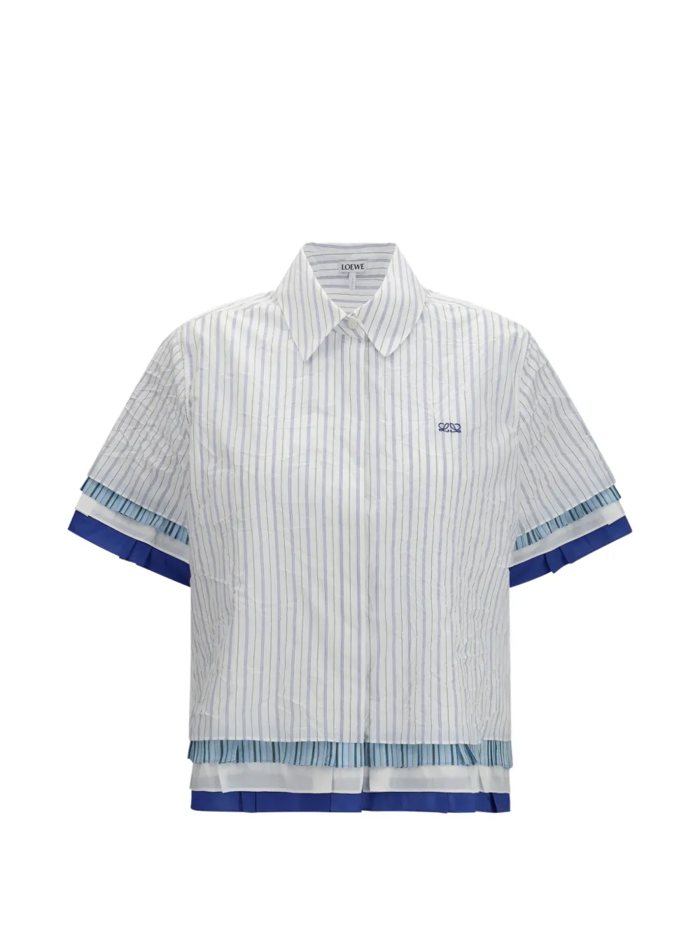 LOEWE striped pleated-trim shirt - White
