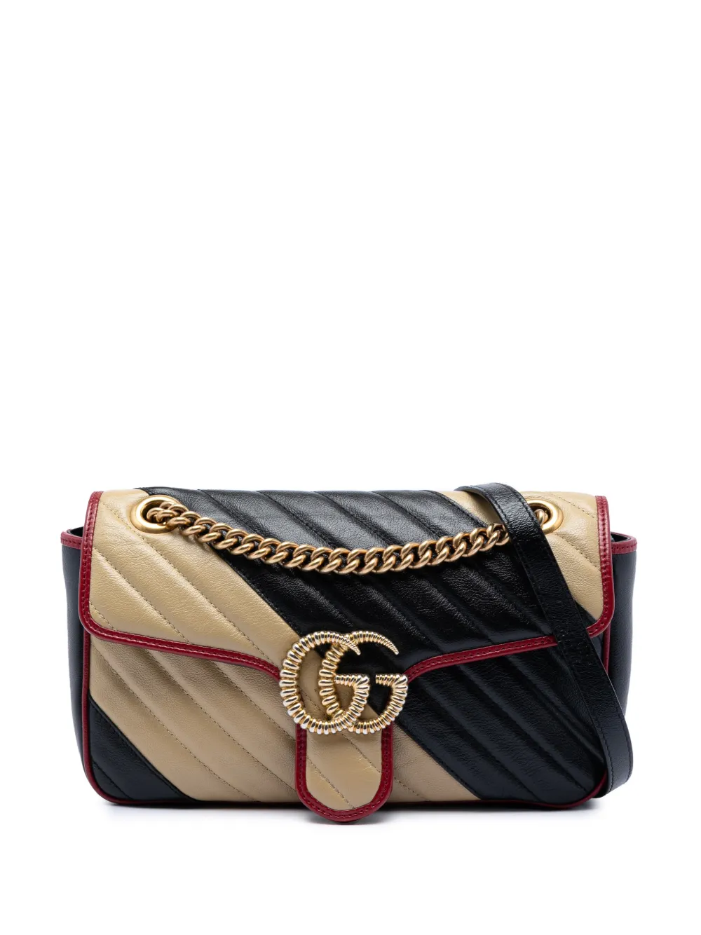 Gucci Pre-Owned 2016-2026 Medium GG Marmont Bicolor Matelasse Diagonal Leather Torchon shoulder bag - Nero
