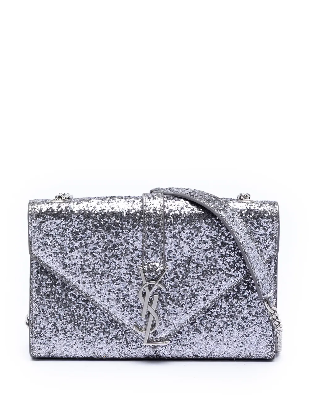 Saint Laurent Pre-Owned 2010-2026 Glitter Galactica Leather Monogram Envelope Chain Wallet crossbody bag - Silber