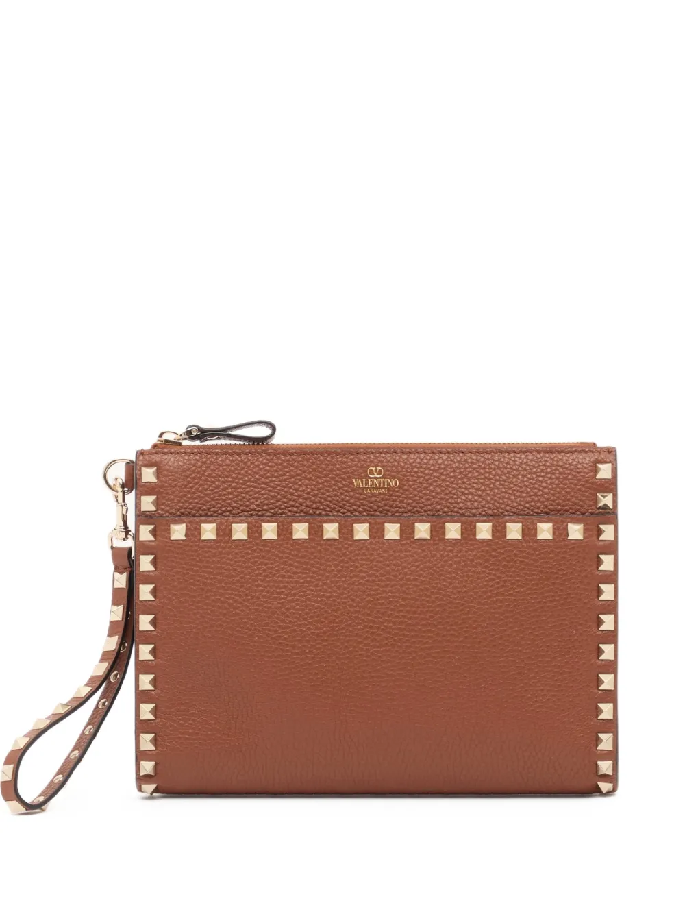 Valentino Garavani Rockstud pouch in grainy calfskin - Marrone
