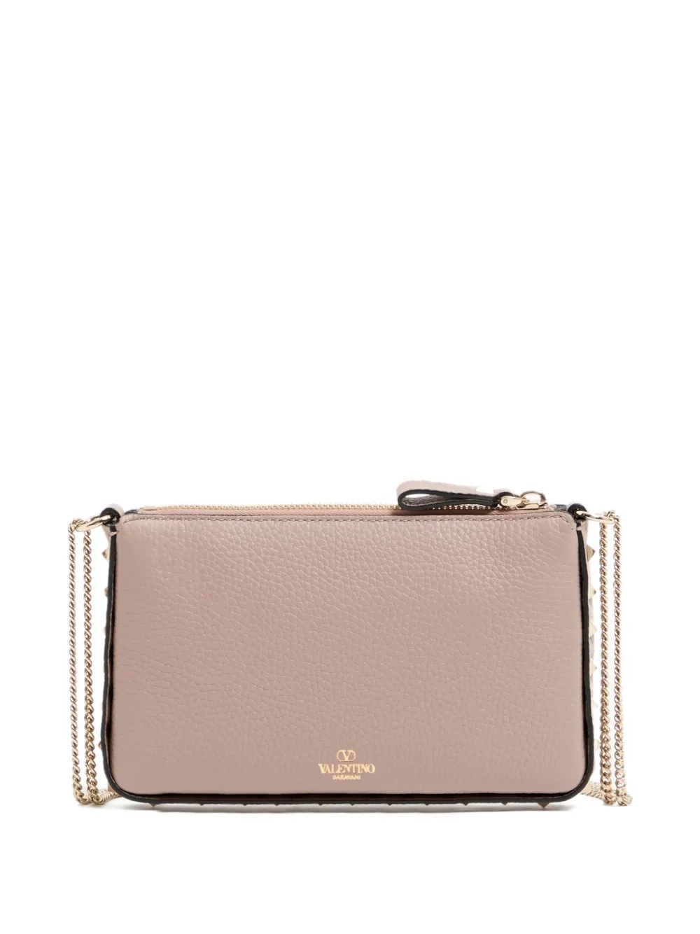 Valentino Garavani Rockstud buidel van korrelig kalfsleer met ketting Roze