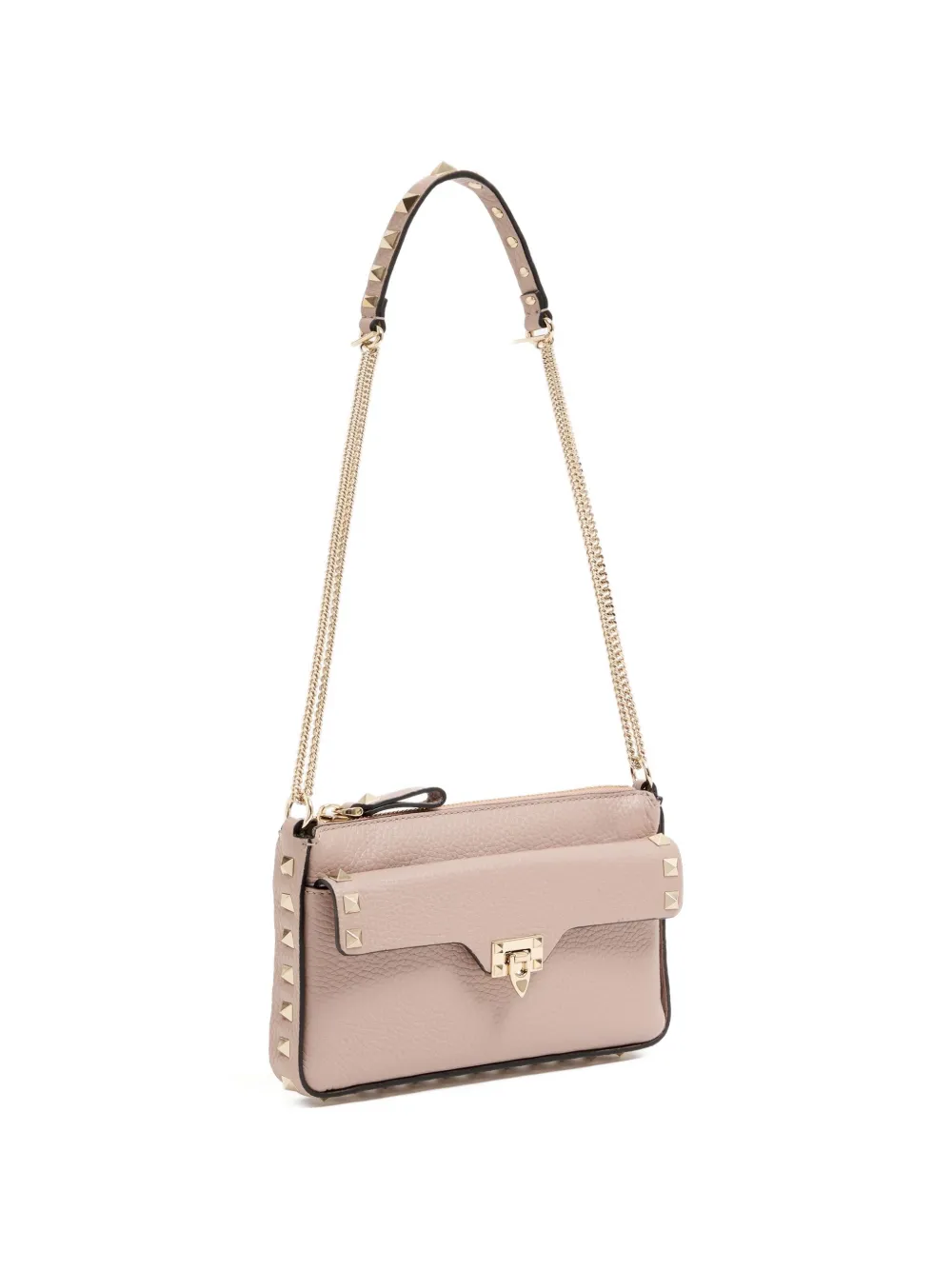 Valentino Garavani Rockstud buidel van korrelig kalfsleer met ketting Roze
