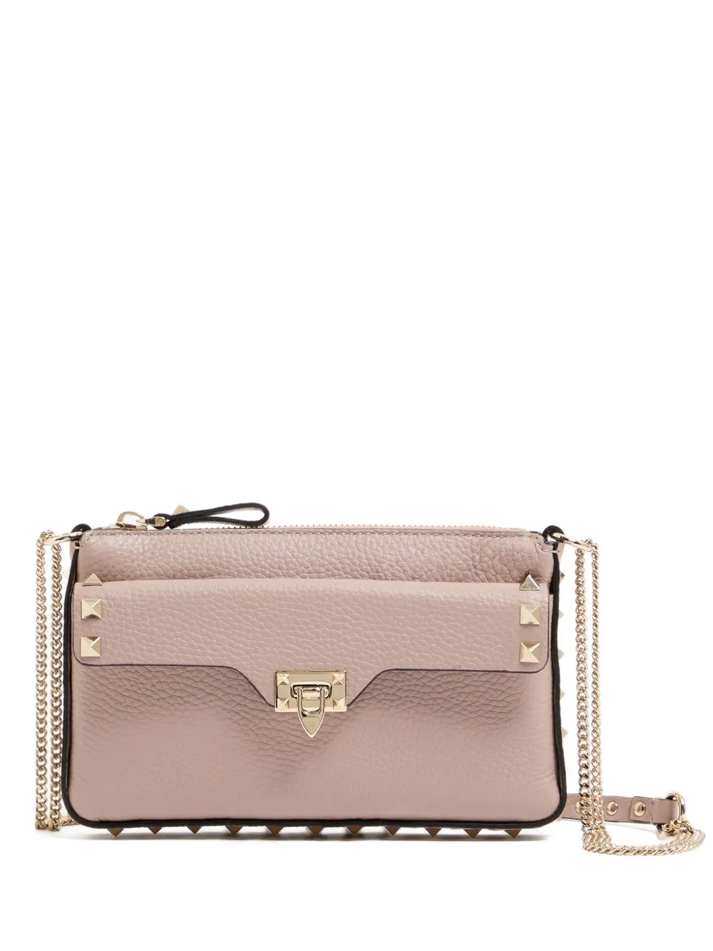 Valentino Garavani Rockstud chain pouch in grainy calfskin - Rosa