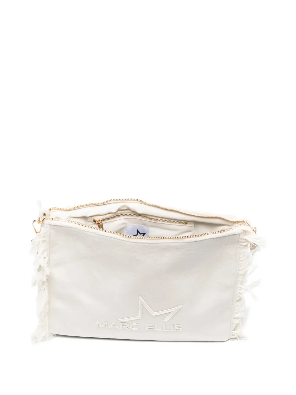 Marc Ellis Buby Calypso clutch met geborduurd logo en franje Beige