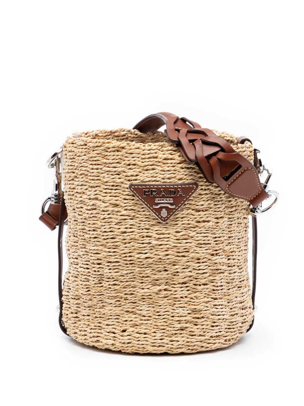 Prada Pre-Owned 2010-2026 Vitello Trimmed Paglia bucket bag - Toni neutri