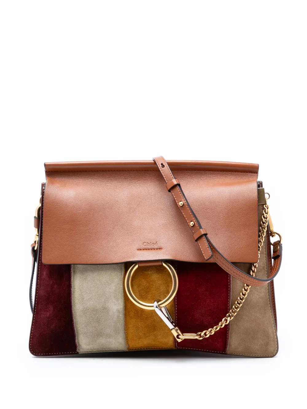 Chloé Pre-Owned 2016 Medium Stitched Suede and Calfskin Faye shoulder bag - Marrone