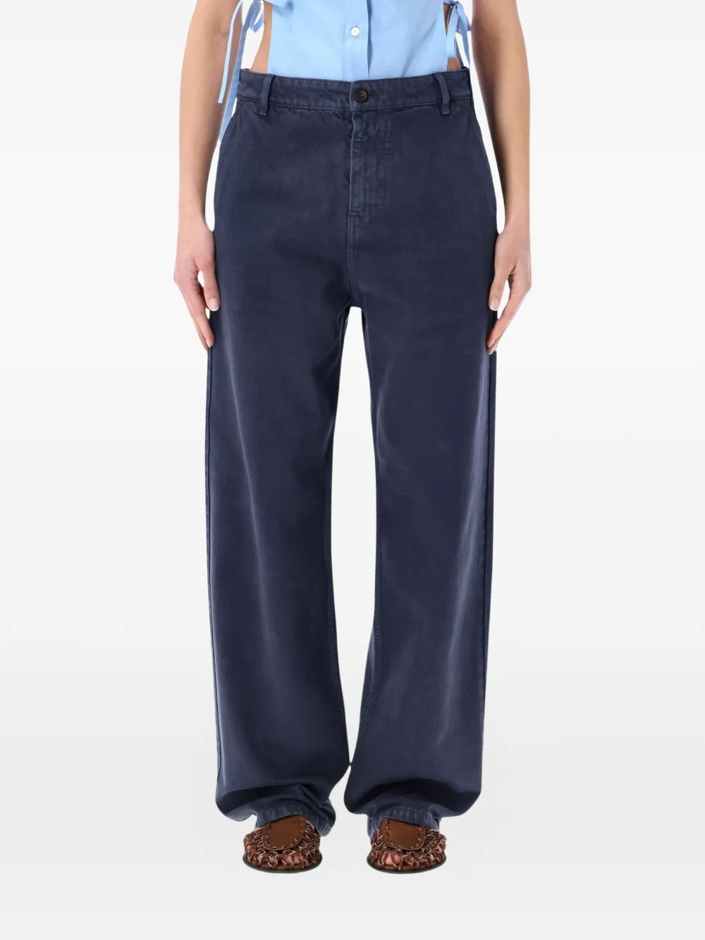 Miu Miu logo-embroidered trousers - Blu