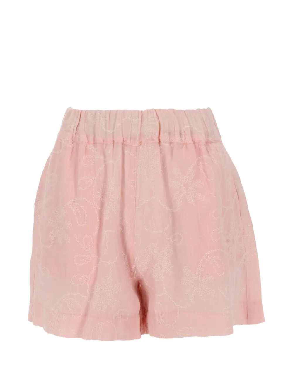 120% Lino flower-embroidered linen shorts - Rosa