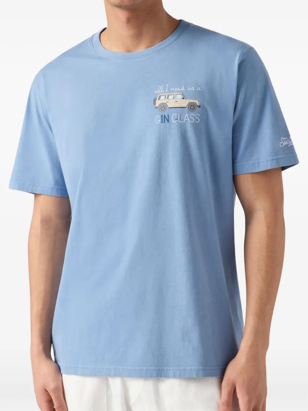 MC2 Saint Barth dusty light blue Portofino T-shirt with All I Need Is A G-in Class embroidery Blauw