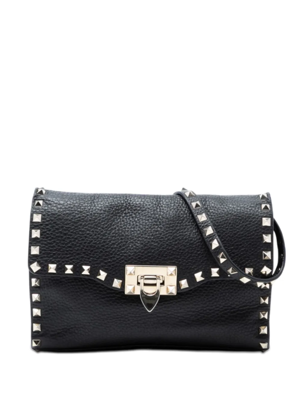 Valentino Garavani Pre-Owned 2010-2025 Small Grainy Calfskin Rockstud Flap crossbody bag - Nero