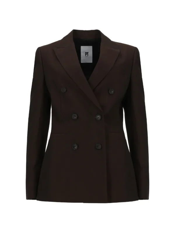 PT Torino Romy Double-breasted Blazer in Brown