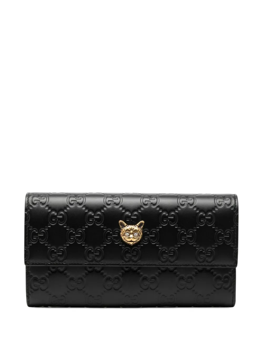 Gucci Pre-Owned 2000-2015 Guccissima Signature Crystal Cat Continental Wallet long wallets - Nero