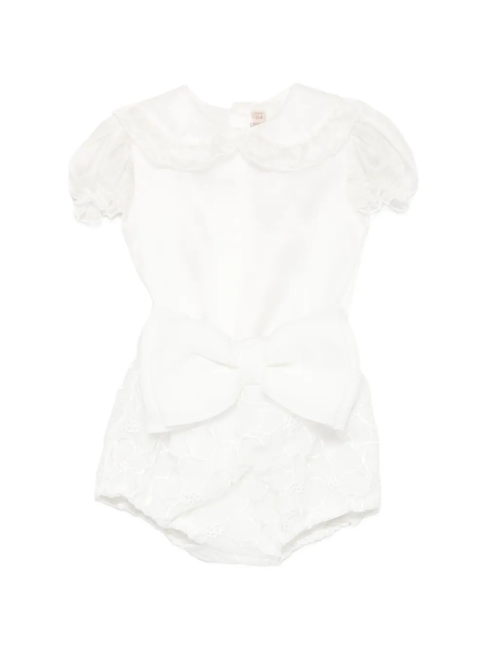 La Stupenderia bow-detail floral-lace shorts set - Bianco