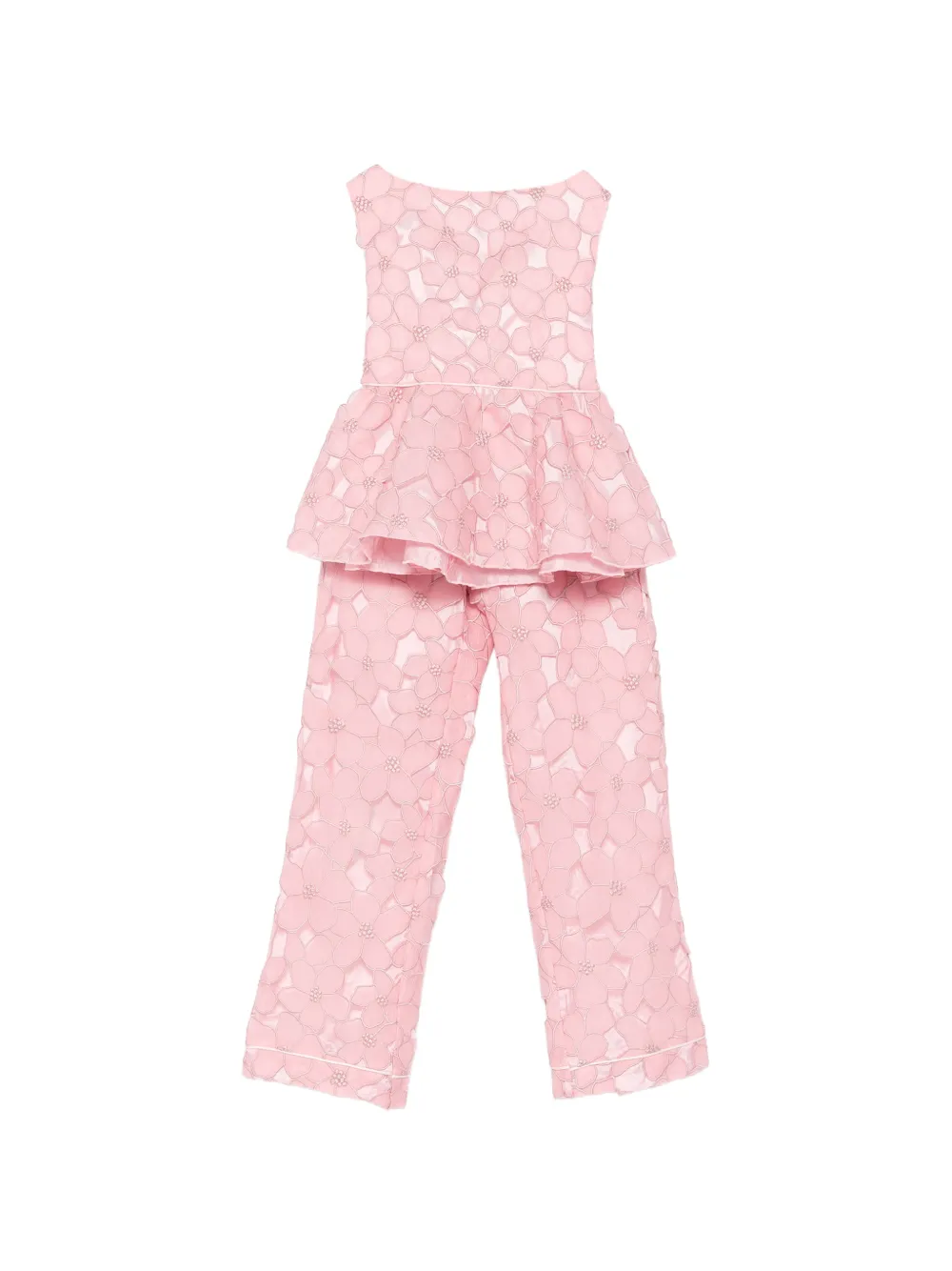 La Stupenderia floral-lace peplum trousers set - Rosa