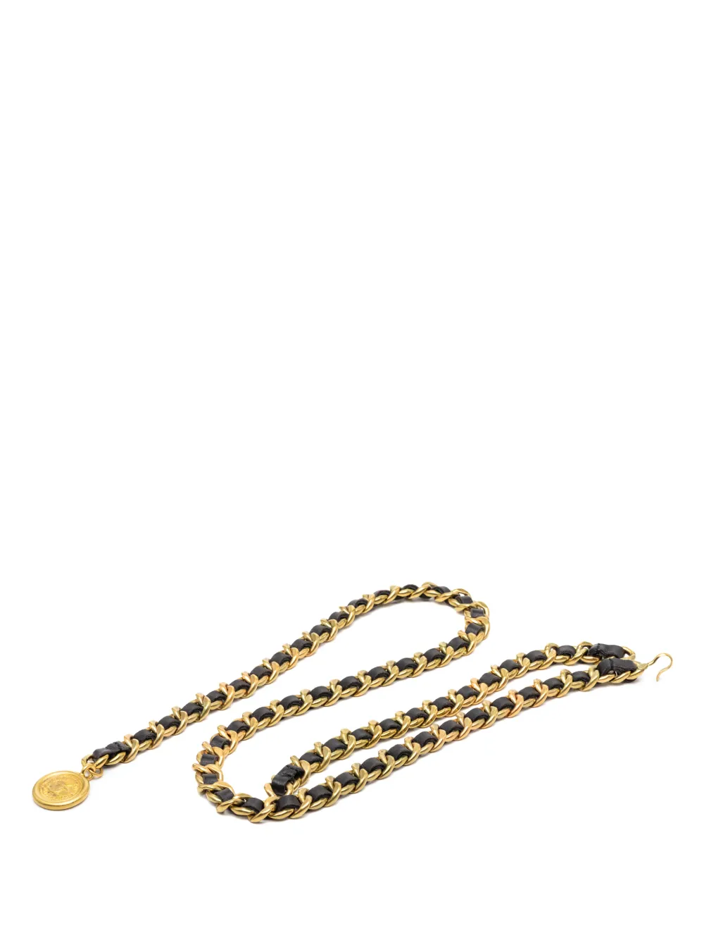 CHANEL Pre-Owned 1994 Gold Plated CC Leather Woven Medallion Chain belt - Oro