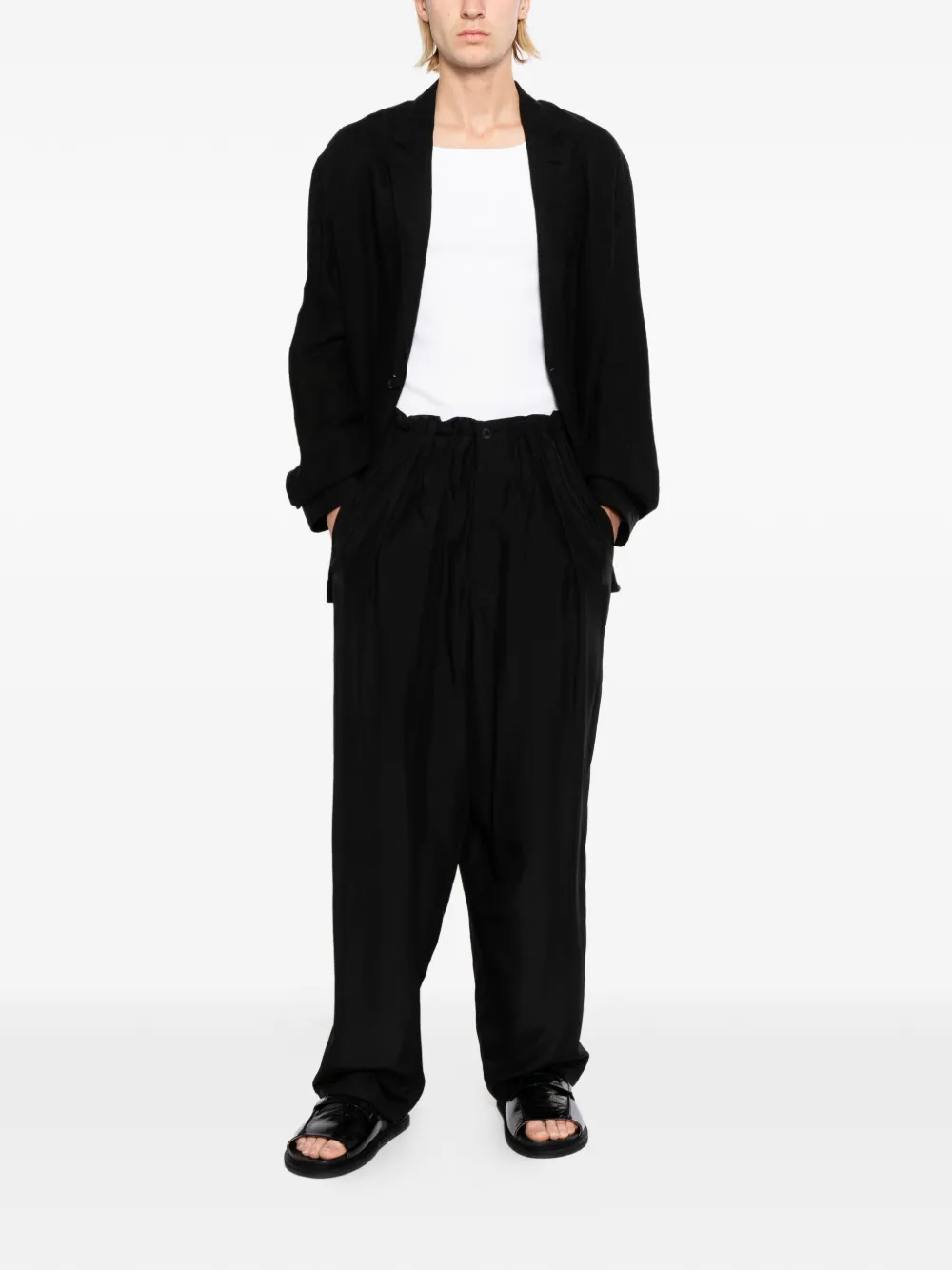 Yohji Yamamoto Gesmockte zijden broek Zwart