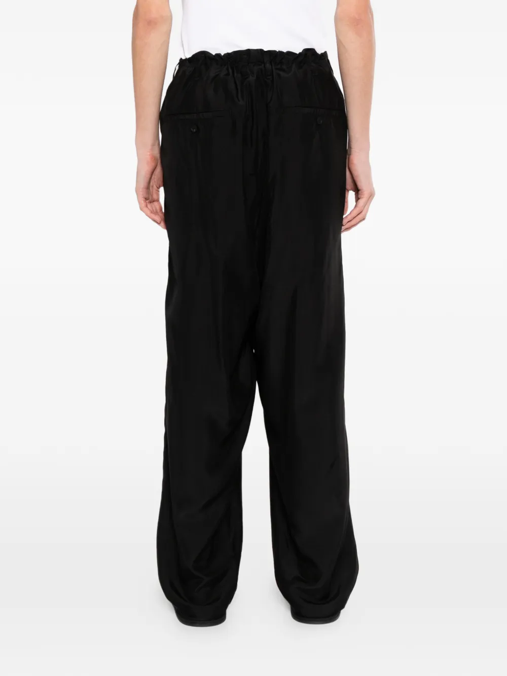 Yohji Yamamoto Gesmockte zijden broek Zwart