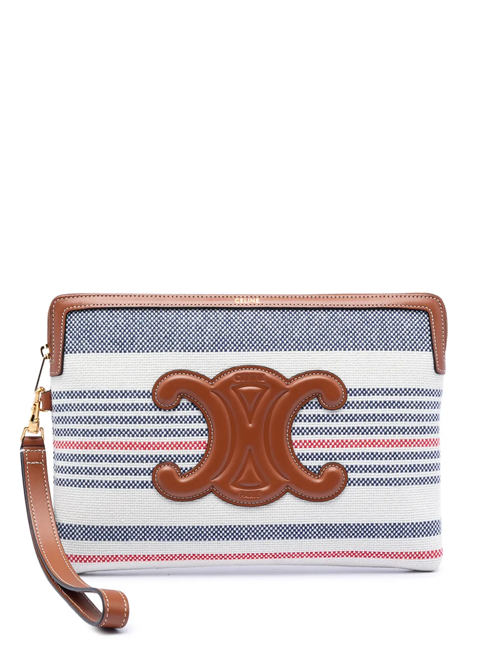 Celine Pre-Owned 2024 kleiner Triomphe Beutel aus gestreiftem Stoff - Weiß