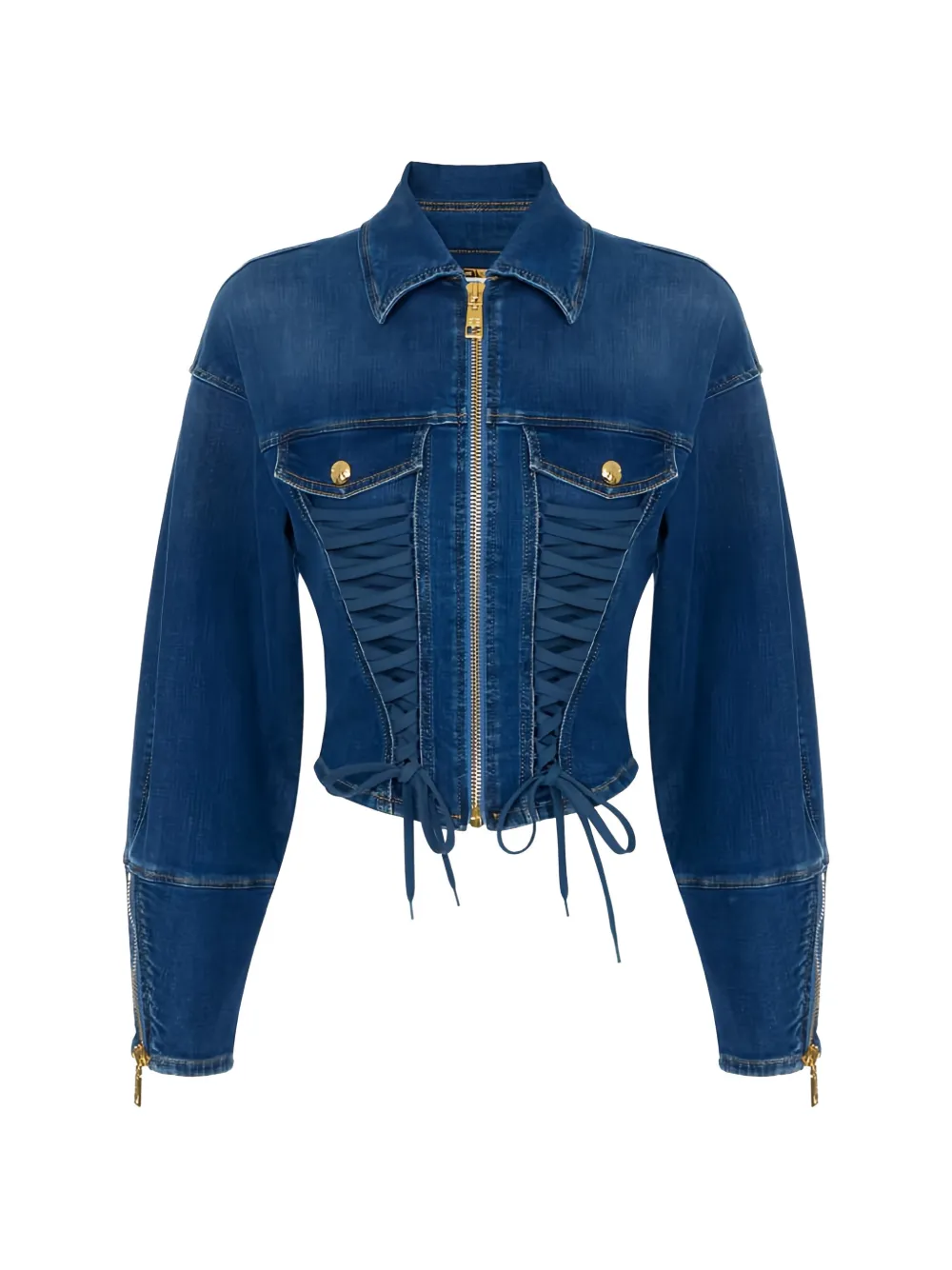 Elisabetta Franchi lace-up bustier denim jacket - Blu