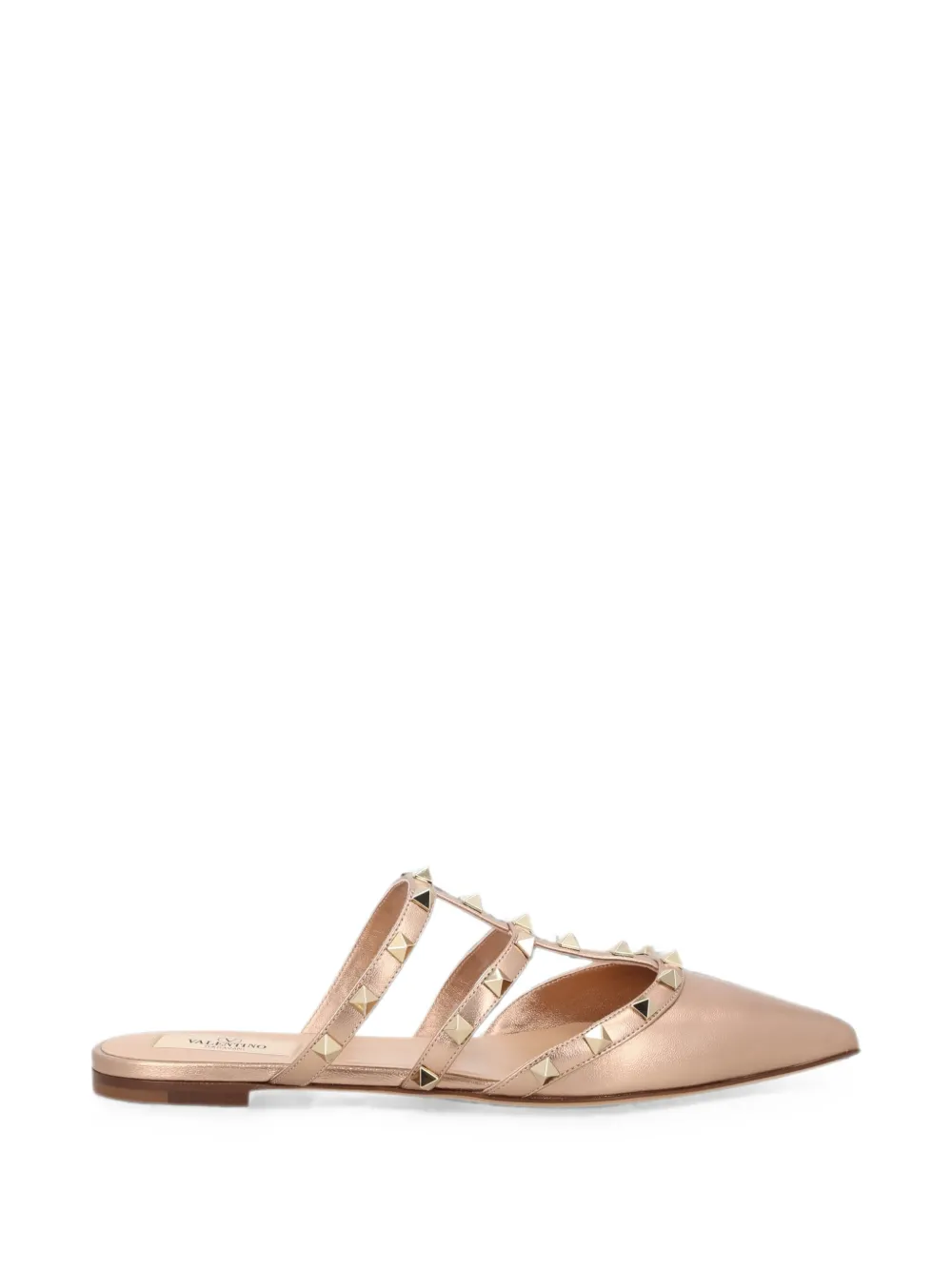 Valentino Garavani Rockstud metallic flat mules Roze