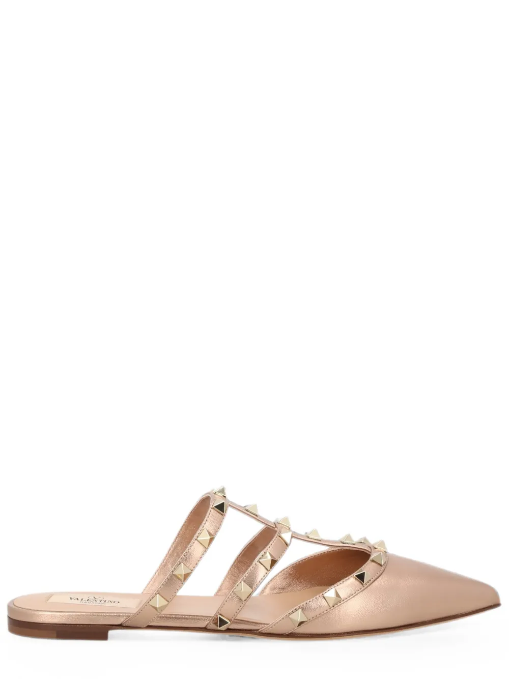 Valentino Garavani Rockstud metallic flat mules Roze