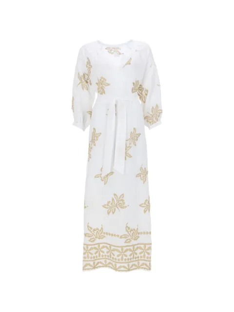 120% Lino floral-embroidered midi dress