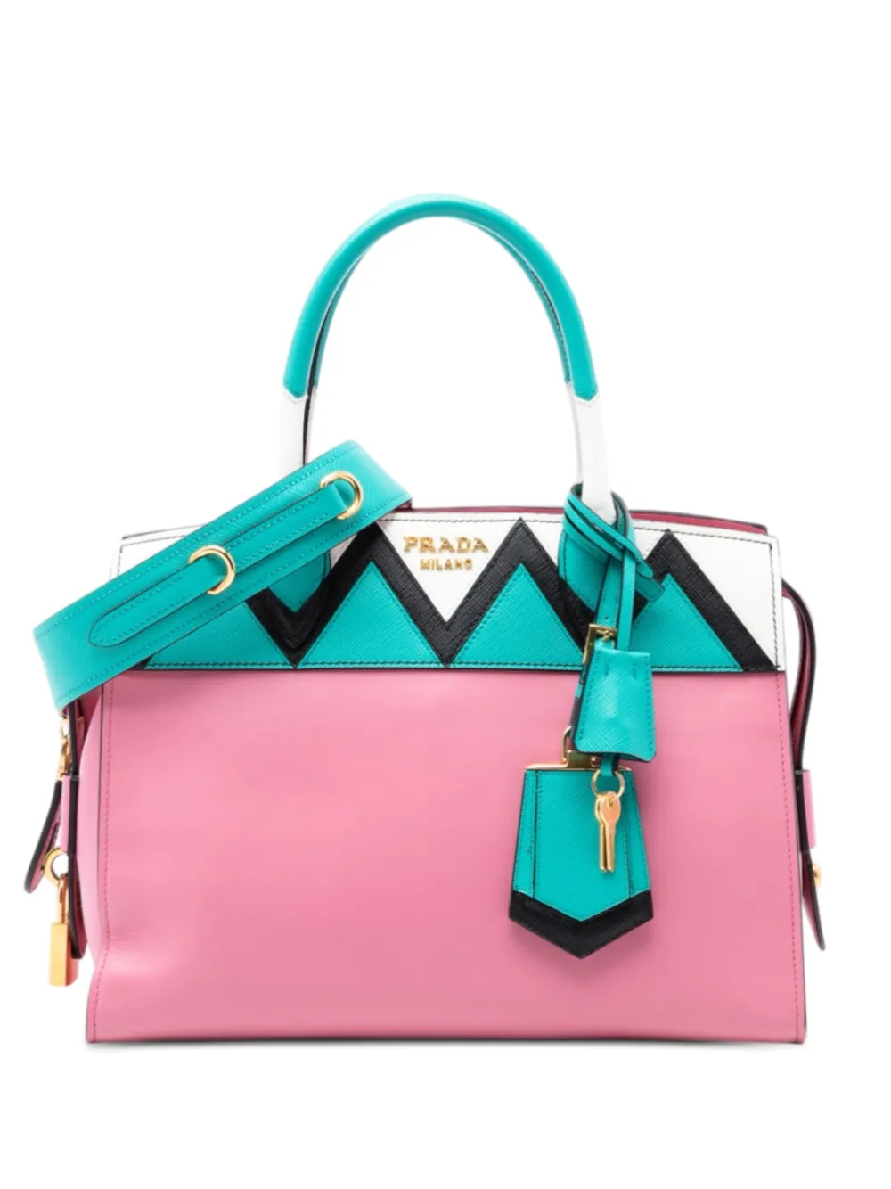 Prada Pre-Owned 2010-2026 Medium Saffiano Trimmed City Calf Greca Esplanade satchel - Rosa