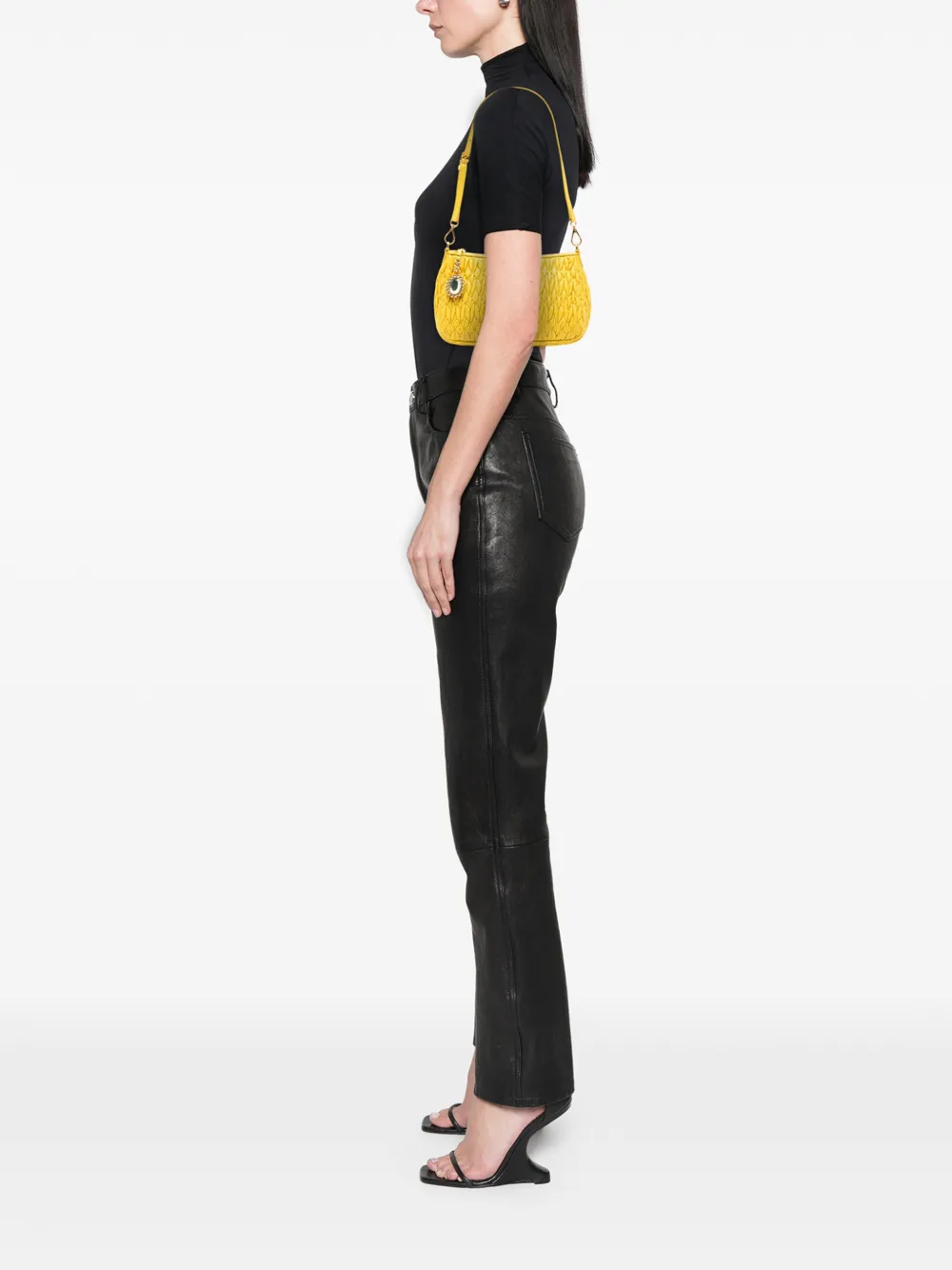  Miu Miu Pre-owned Bolso De Hombro De Piel De Napa Y Matelassé Con Charm De Cristales 2010-2026 - Amarillo 