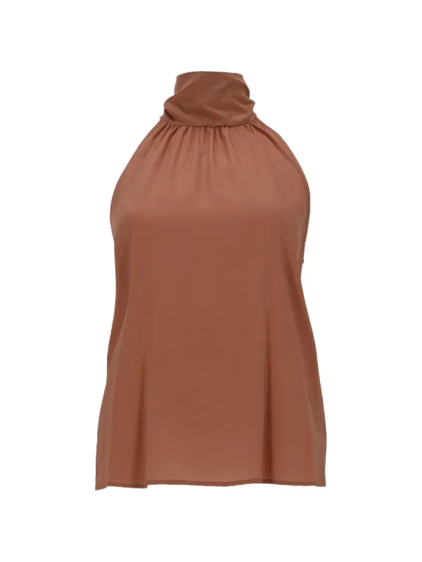 PT Torino Anita Halterneck Gathered Blouse in Brown