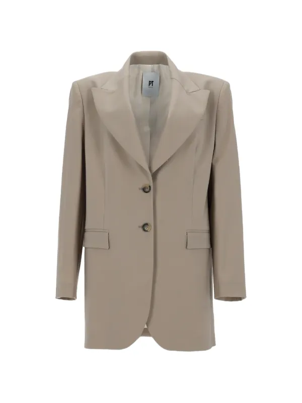 PT Torino Victoria Peak-lapel Single-breasted Blazer in Neutrals