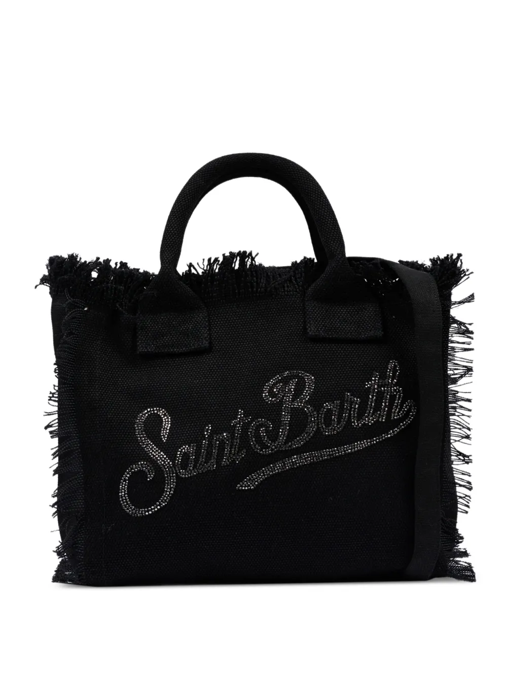 MC2 Saint Barth Kids rhinestone-logo fringed tote bag - Schwarz