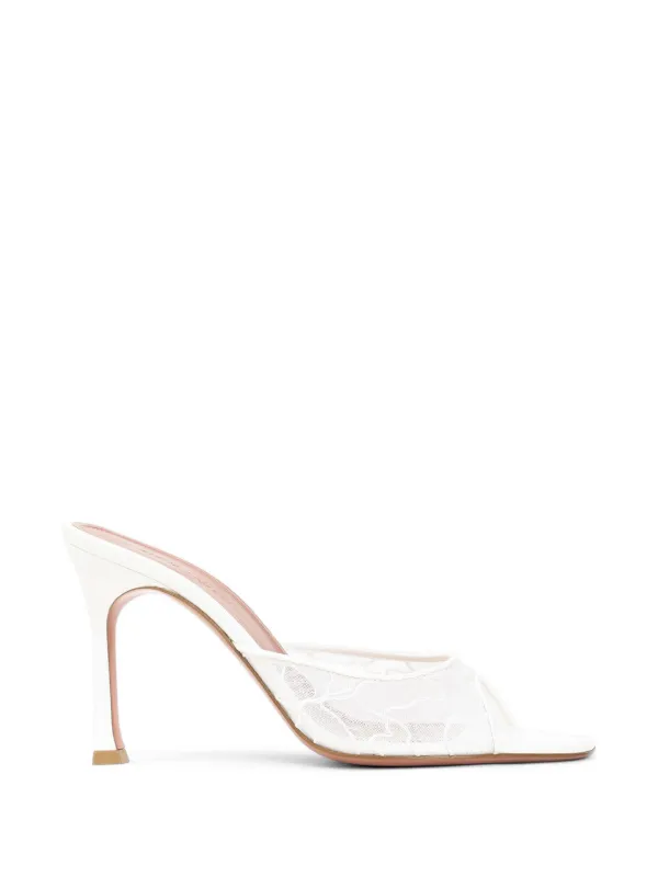 Amina Muaddi Alexa Lace Slippers 95 in White